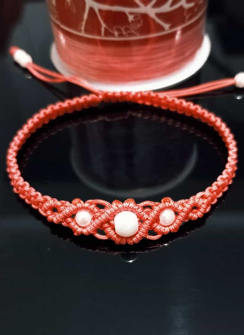 Handmade Red Macrame Bracelet with Beads