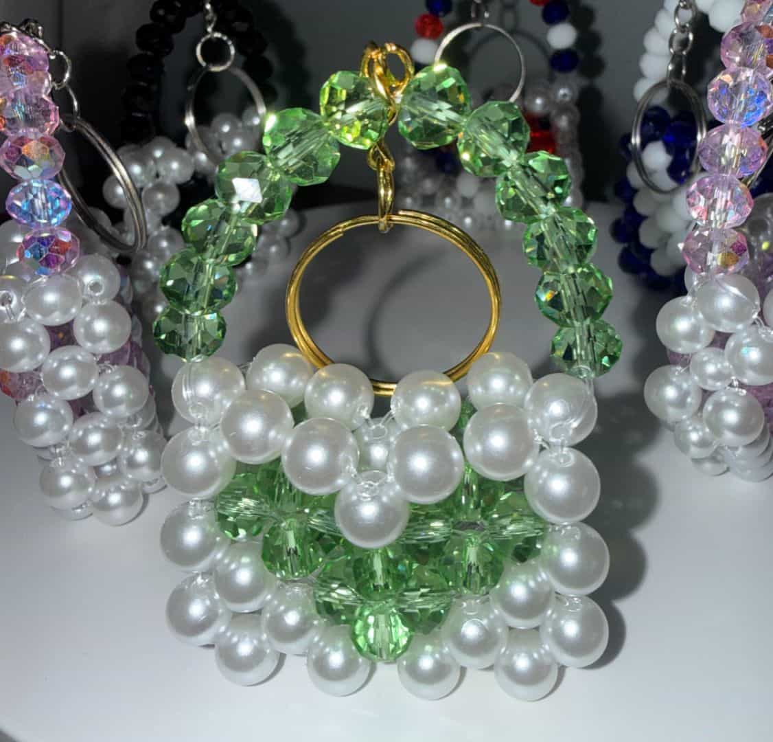 Handmade Mini Handbag Keychain with Austrian Crystal Beads