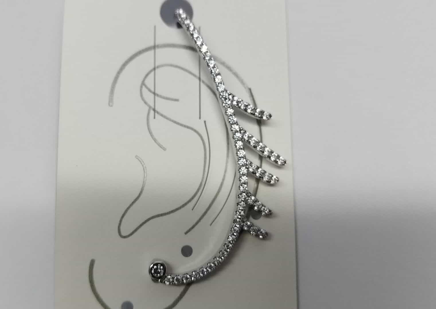 Silver-Tone Cubic Zirconia Leaf Ear Cuff