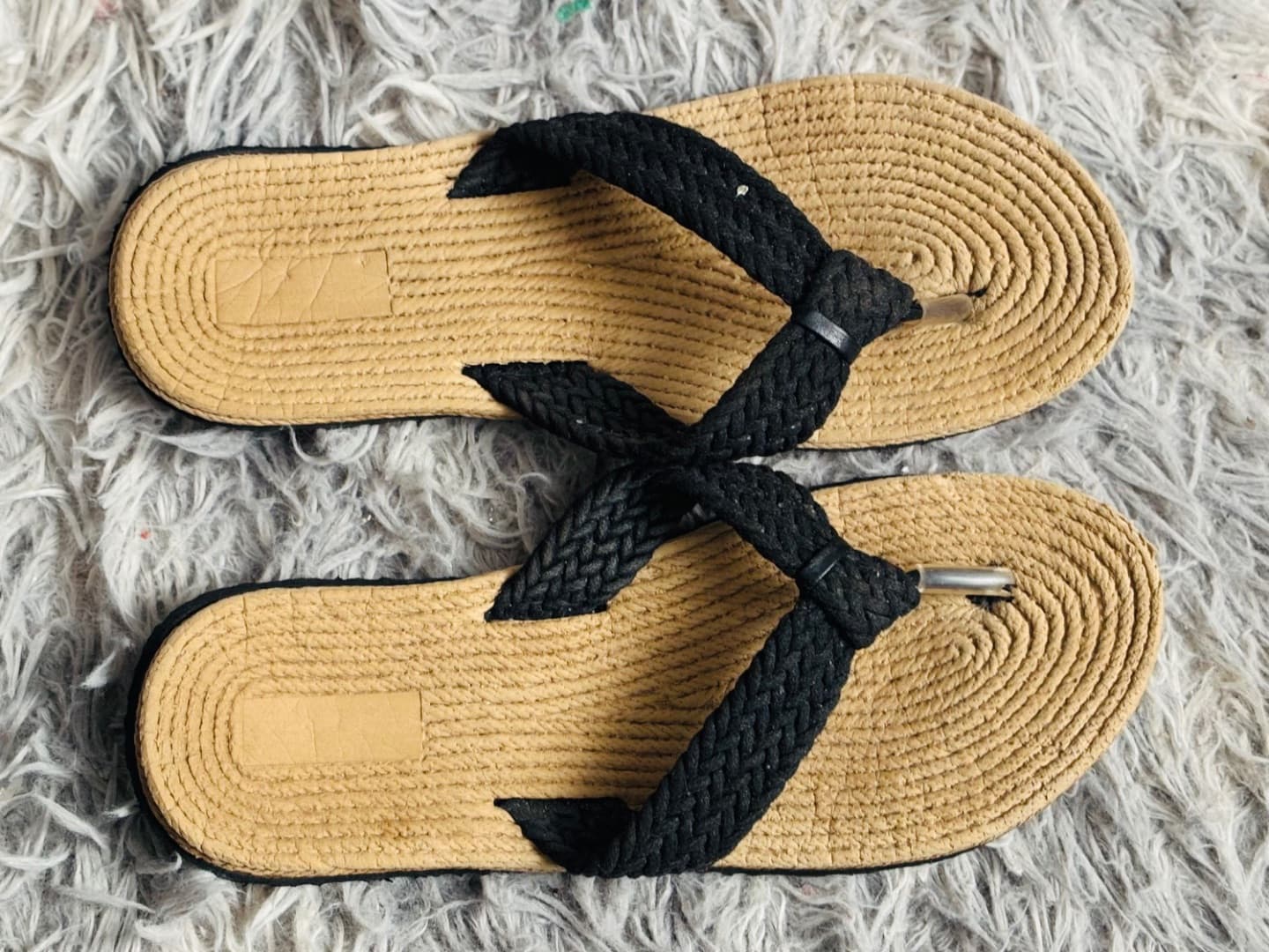 Women's Braided Strap Flip Flops Beige and Black - Image 1 of 1