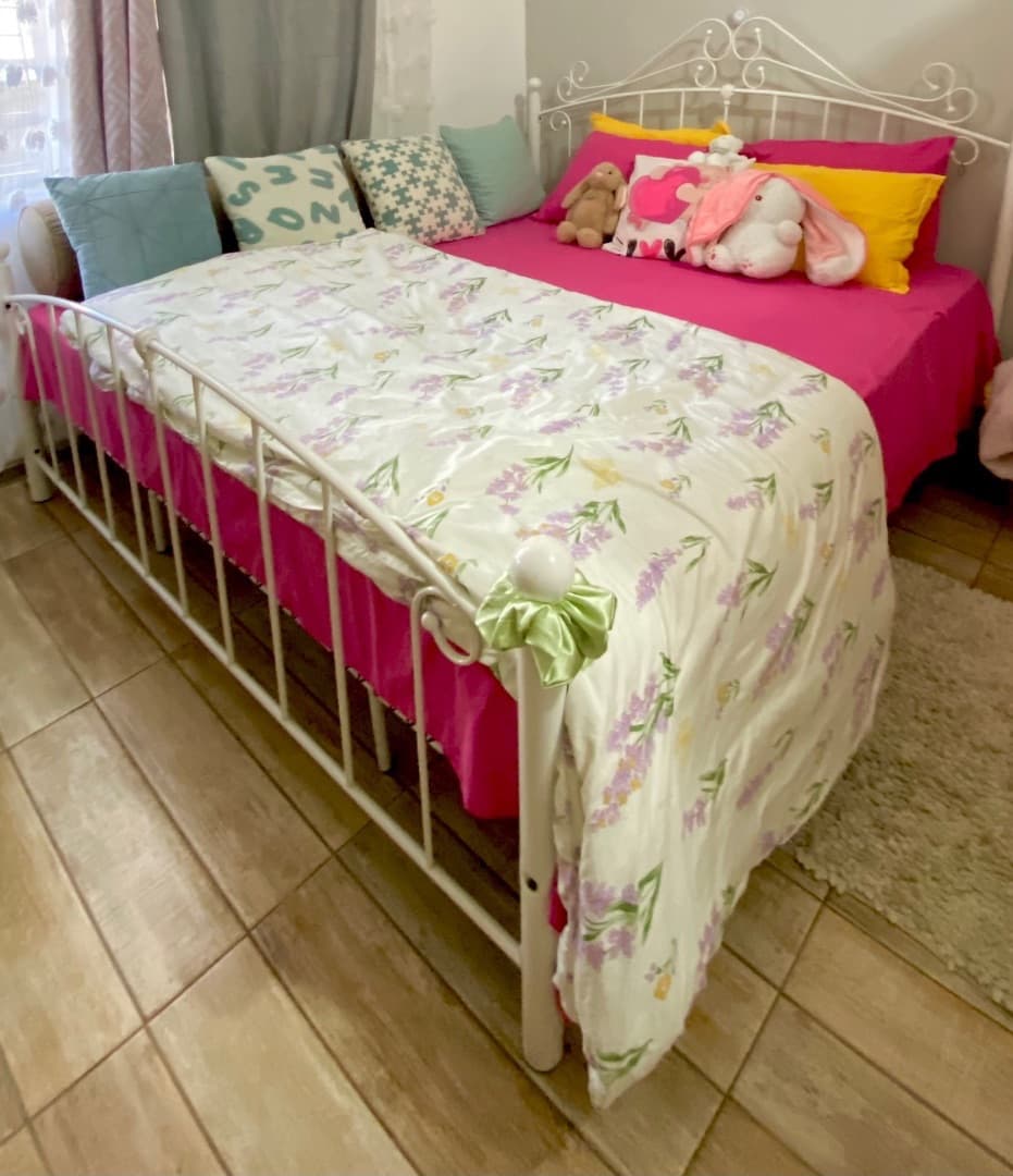 White Metal Bed and Mattress thumbnail 4