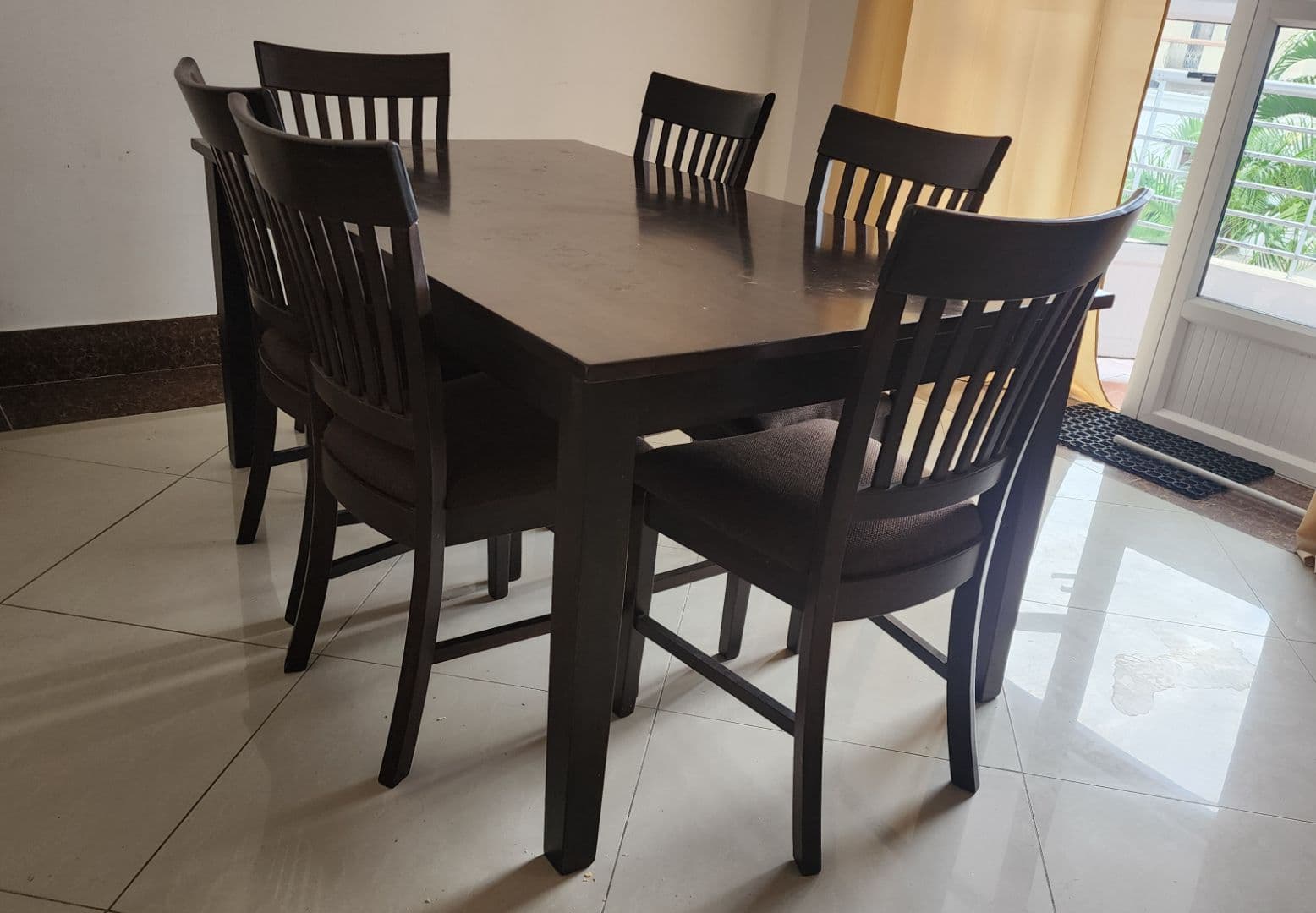 Wooden Dining Table 165x95cm with 6 Chairs - Image 1 of 4