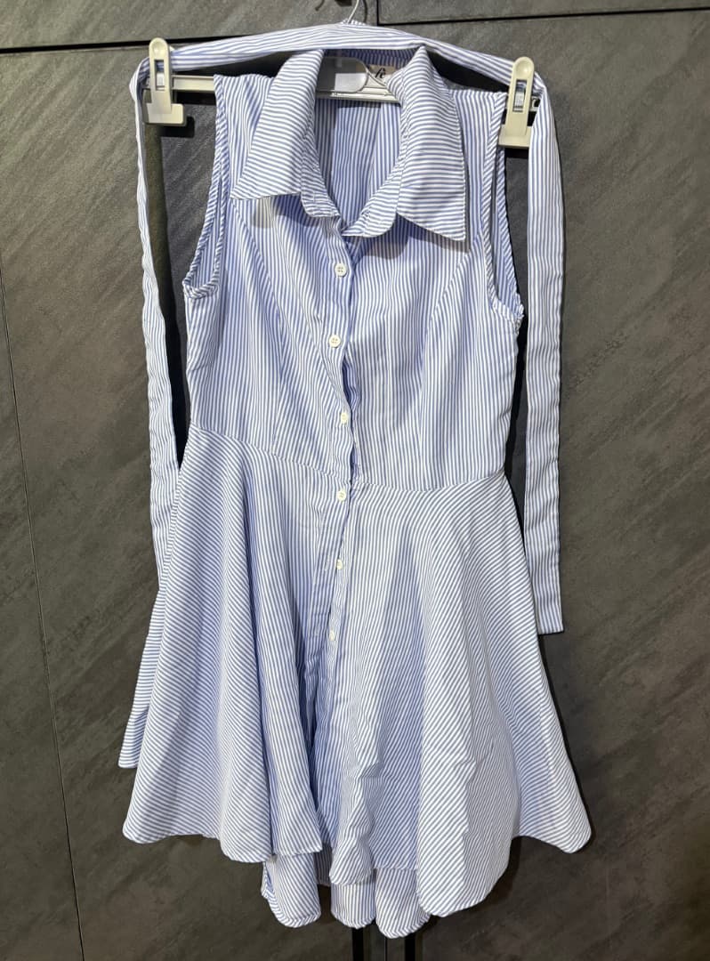 Blue and White Striped Sleeveless Shirt Dress (Secondhand) thumbnail 2