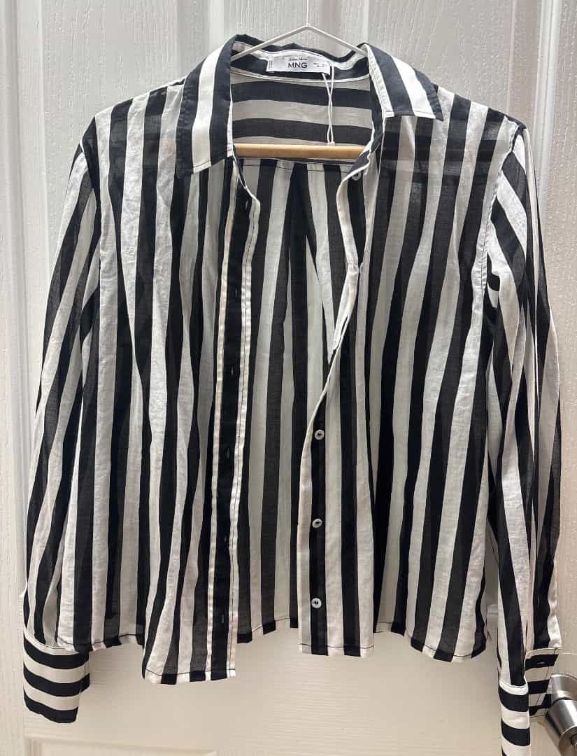 Mango Black and White Striped Blouse Size S