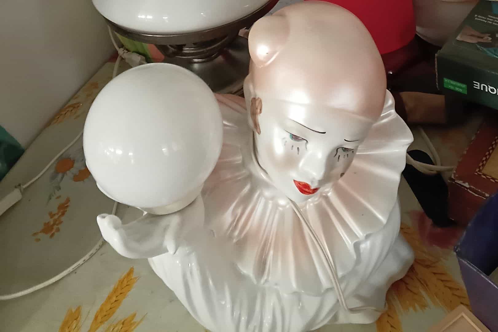 Vintage Pierrot Clown Ceramic Table Lamp