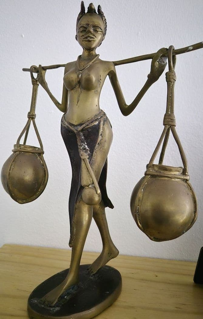 Brass African Woman Statue Carrying Water Pots - Image 1 of 2