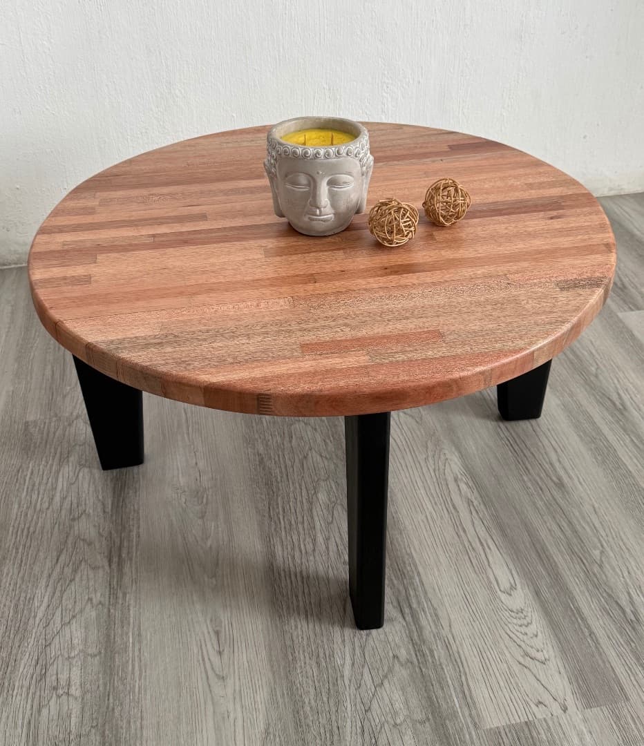 Round Wooden Coffee Table with Black Legs - Image 1 of 1