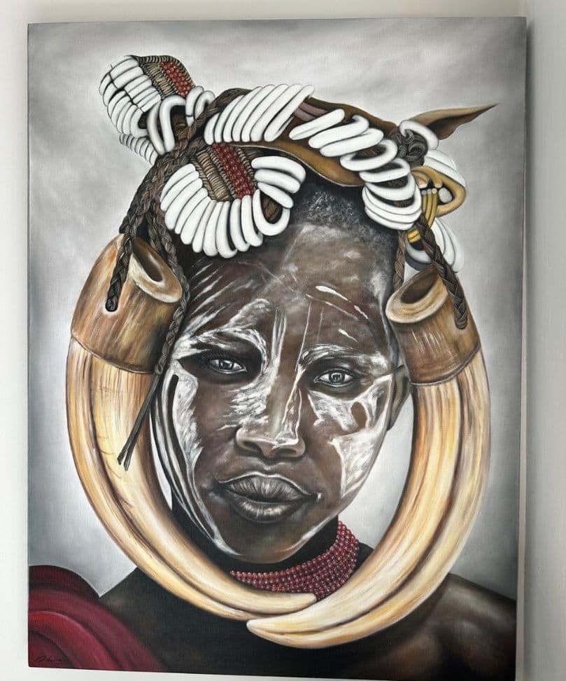 Original Painting Omo Valley Warrior Portrait 91x120cm - Image 1 of 4