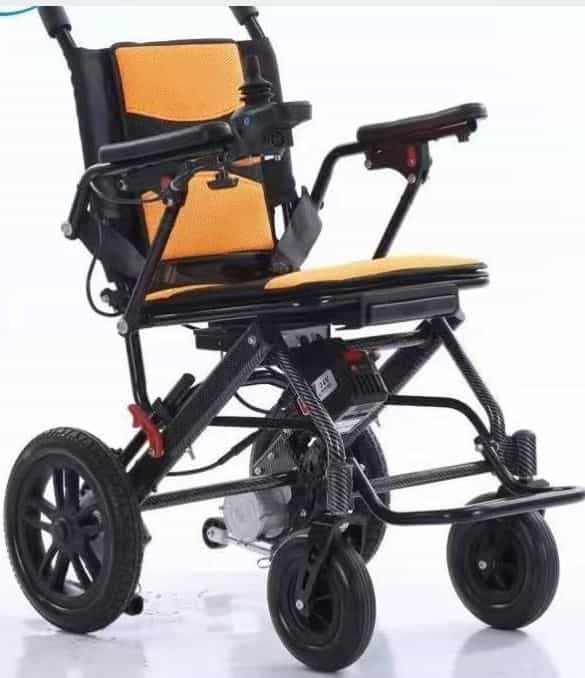 Carbon Frame Electric Foldable Wheelchair 24V Orange Seat