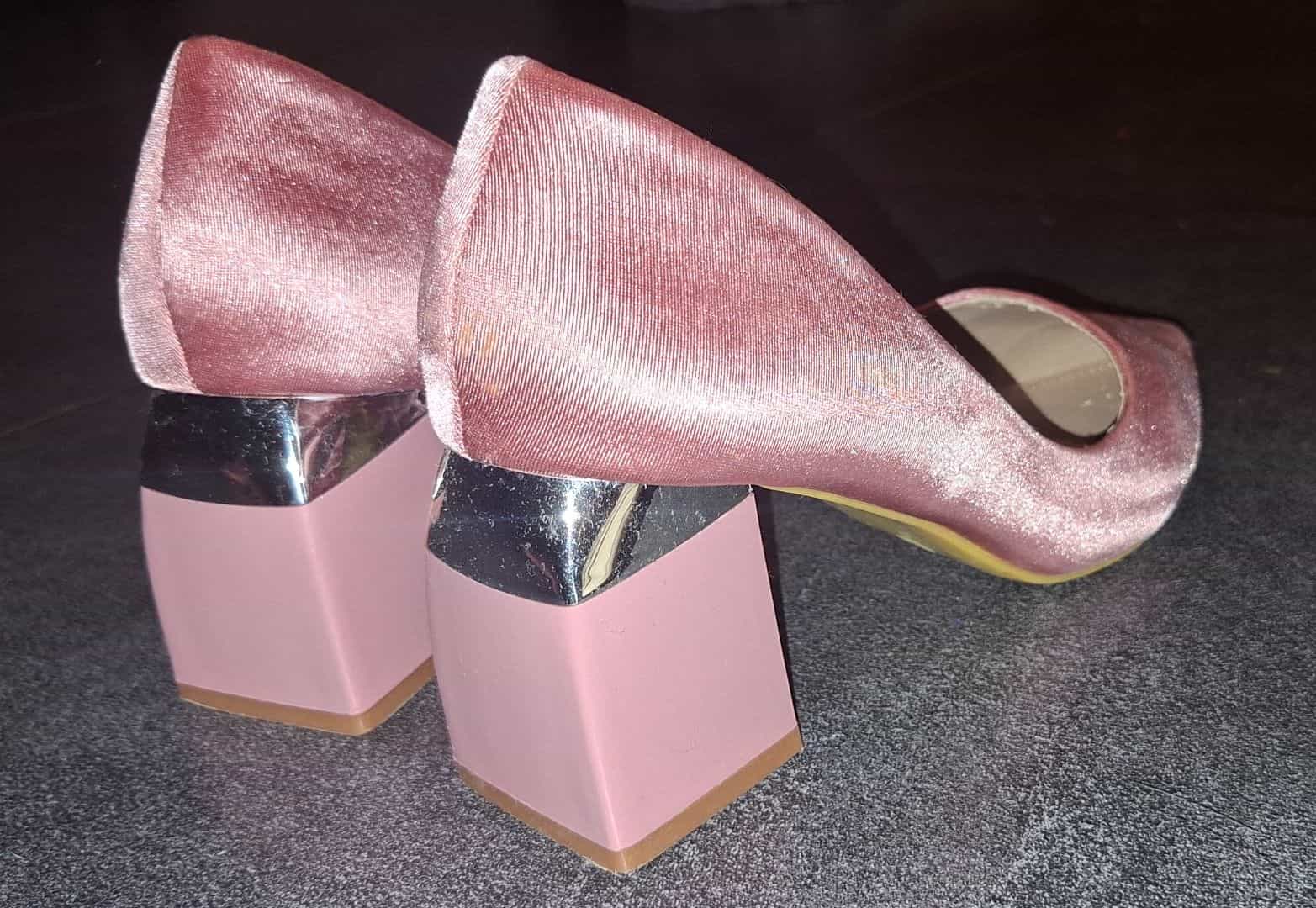 Pink Satin Block Heel Shoes