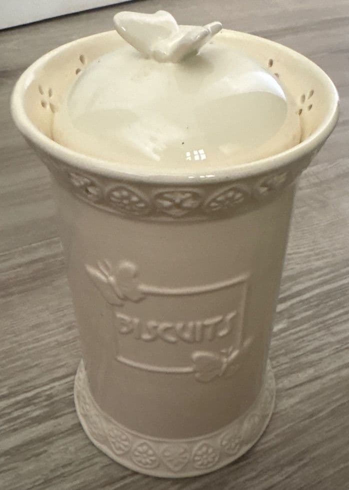 Ceramic Biscuits Jar with Butterfly Lid Cream White - Image 1 of 2
