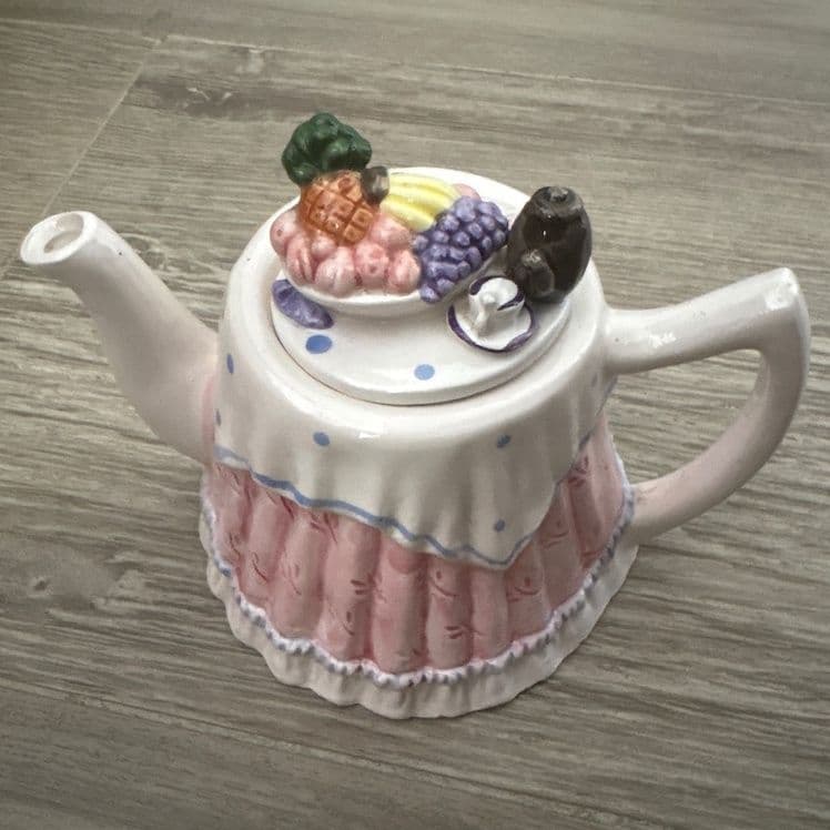 Decorative Ceramic Teapot with Fruit Design Pink White - Image 1 of 1